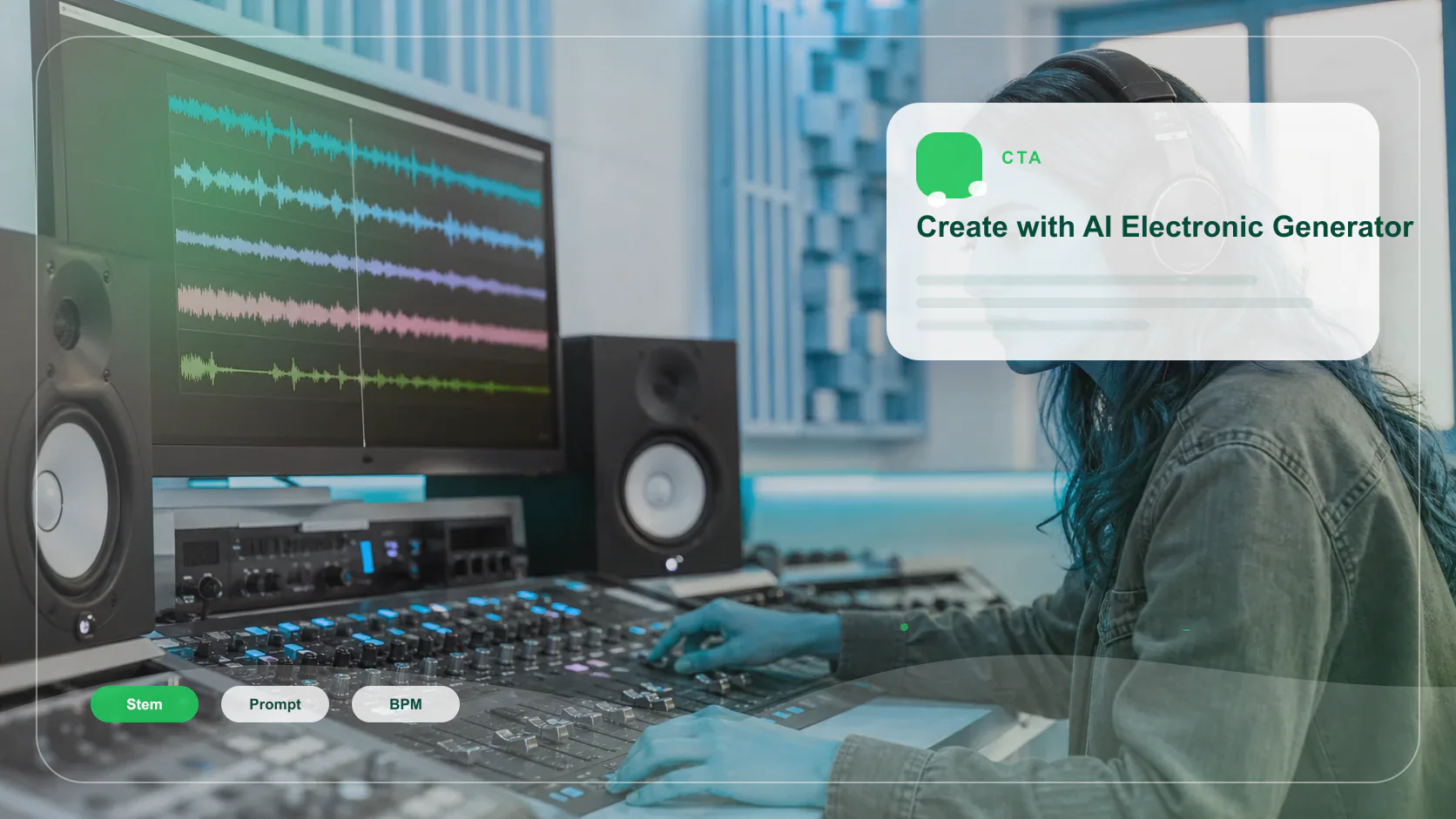 Independent musician shaping an AI music idea in a bright home studio