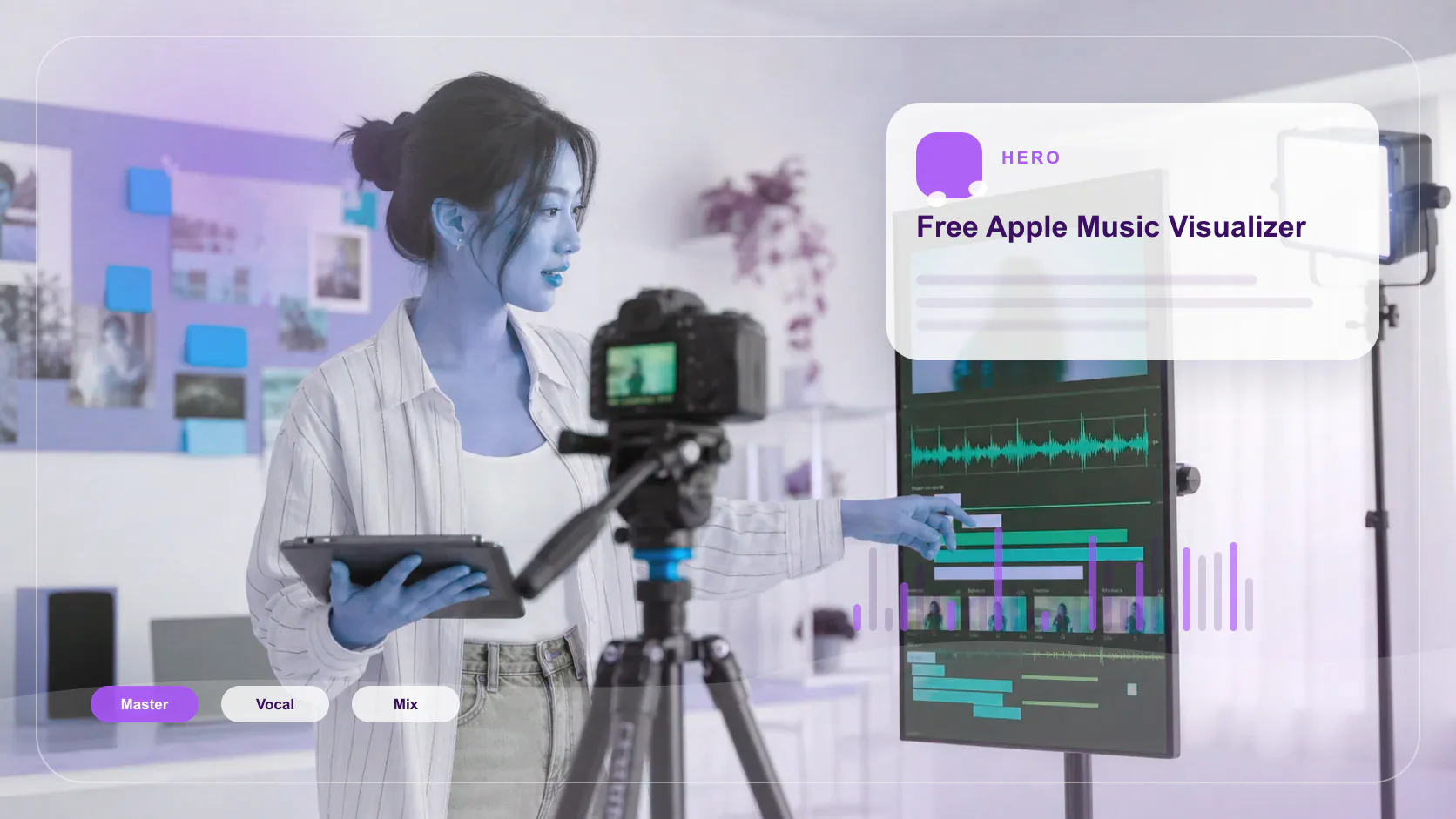 Creator editing a music video with waveform and caption timeline
