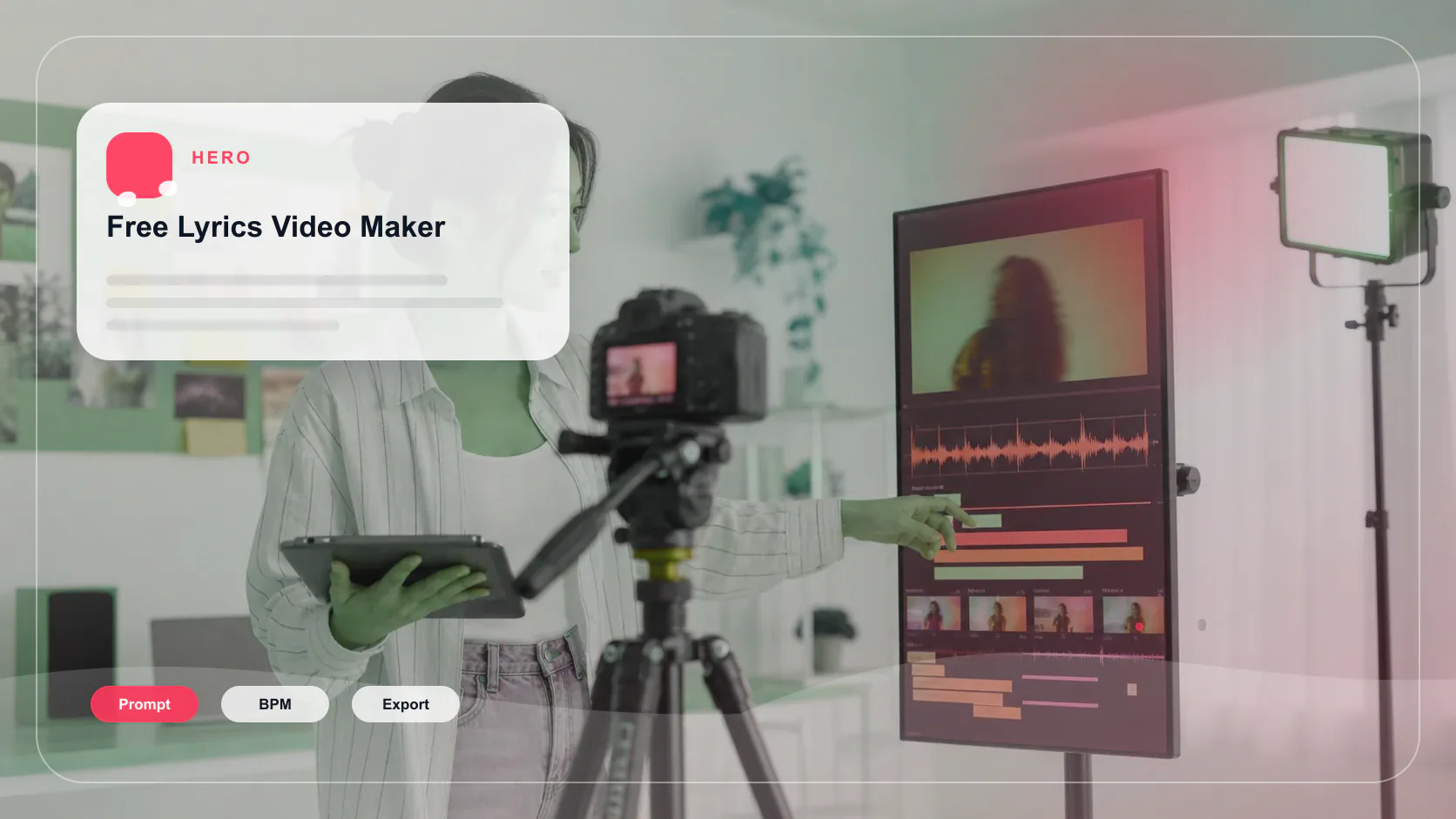 Creator editing a music video with waveform and caption timeline