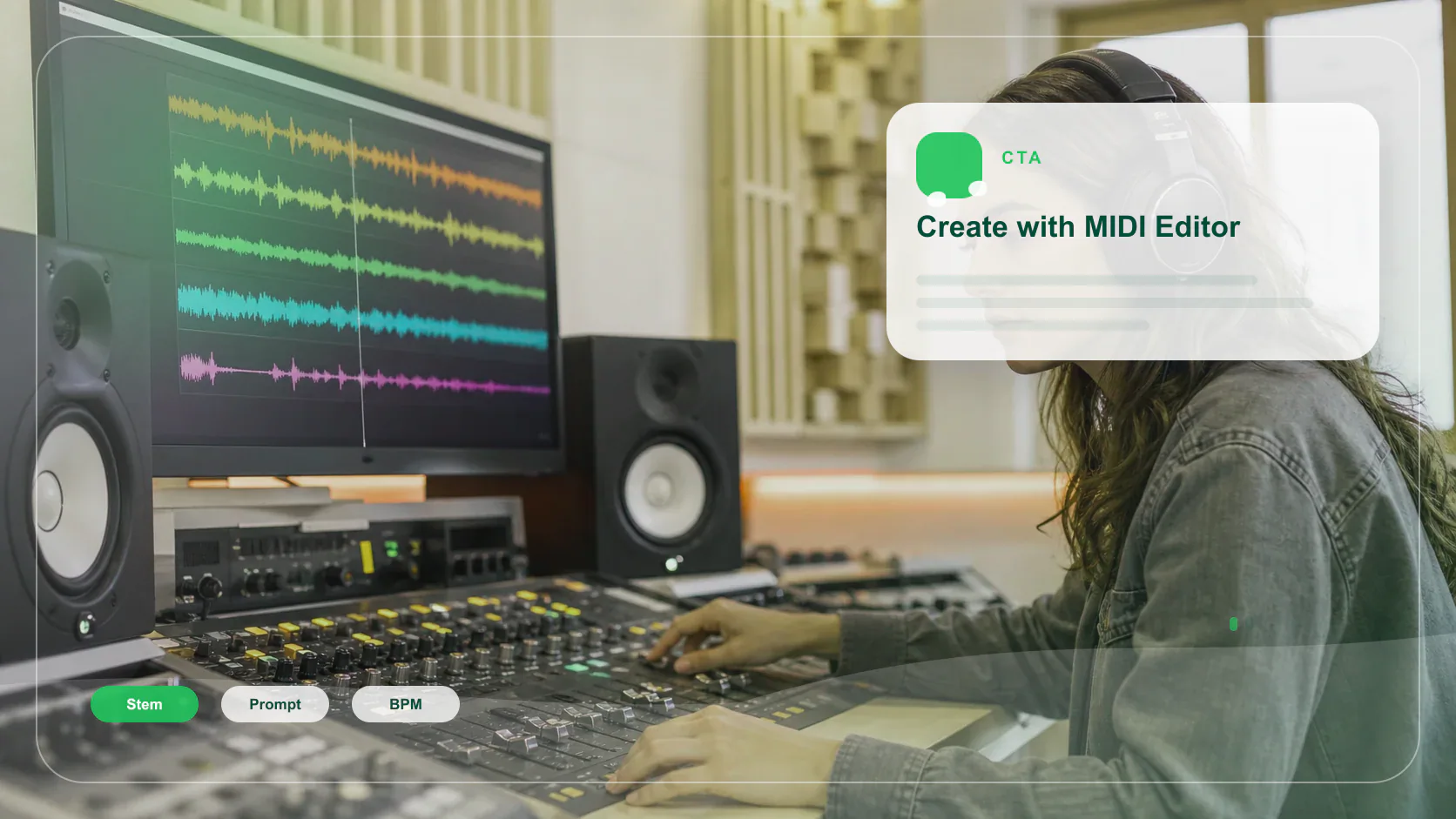 Independent musician shaping an AI music idea in a bright home studio