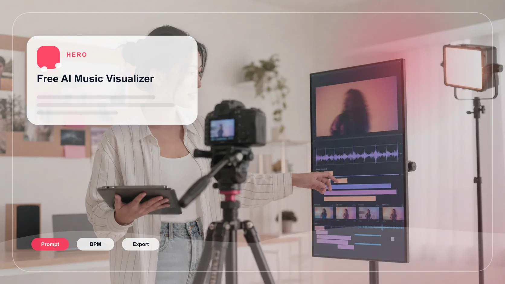 Creator editing a music video with waveform and caption timeline