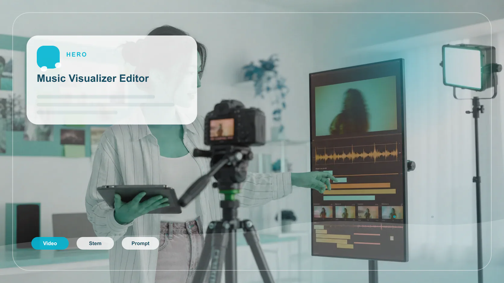 Creator editing a music video with waveform and caption timeline