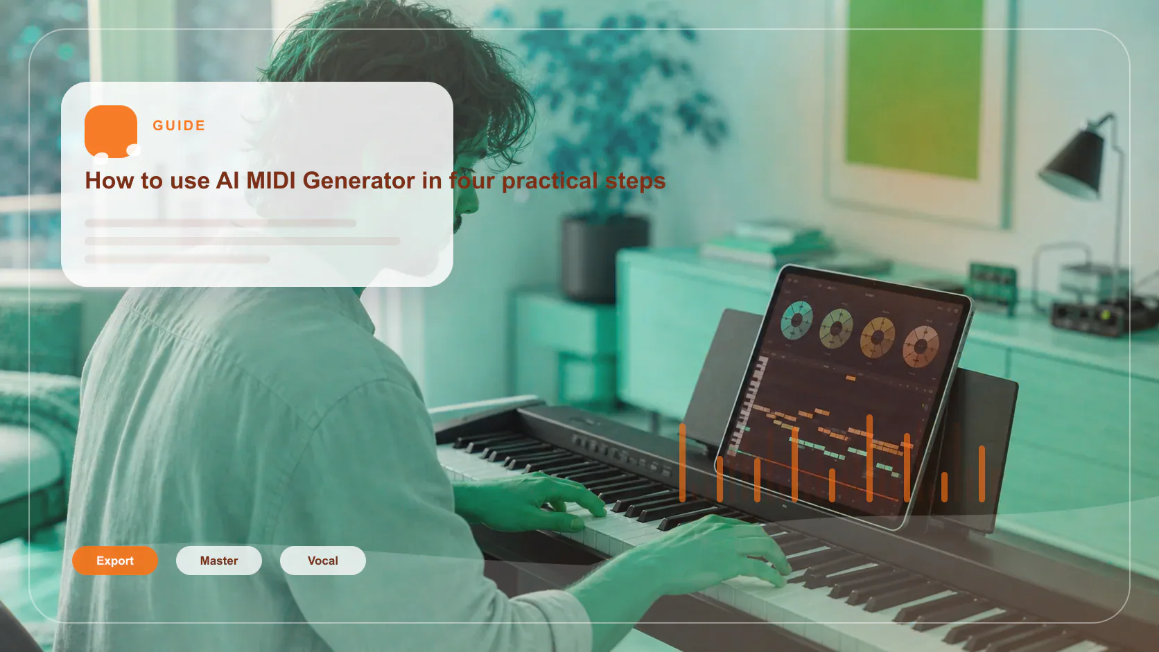 Independent musician shaping an AI music idea in a bright home studio
