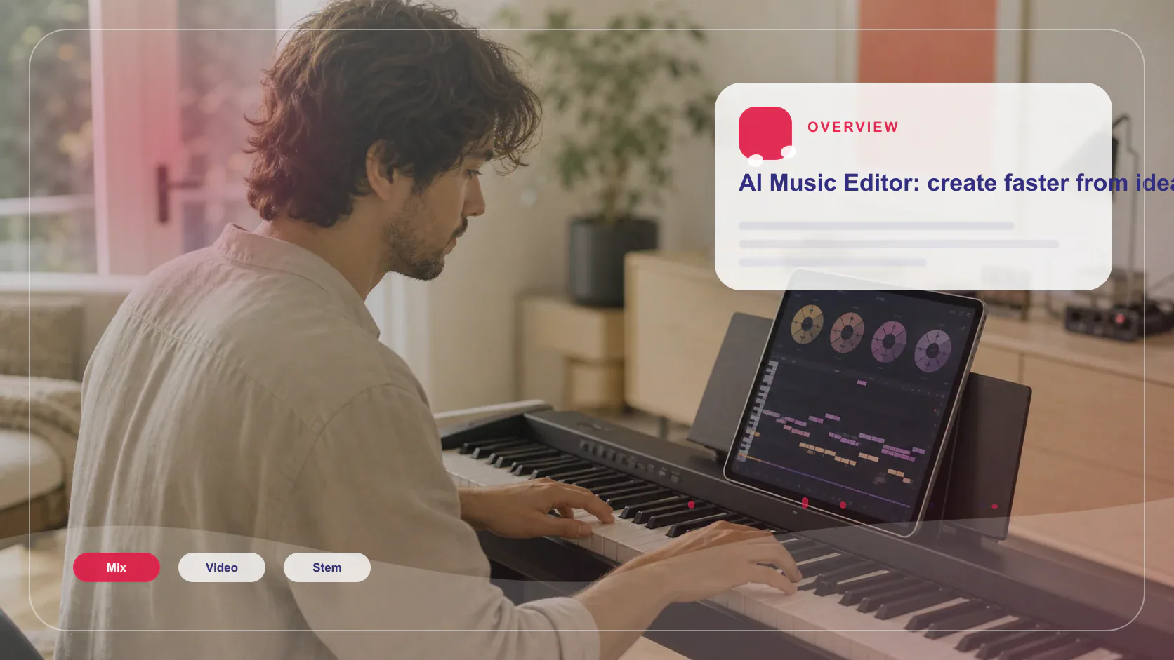 Independent musician shaping an AI music idea in a bright home studio