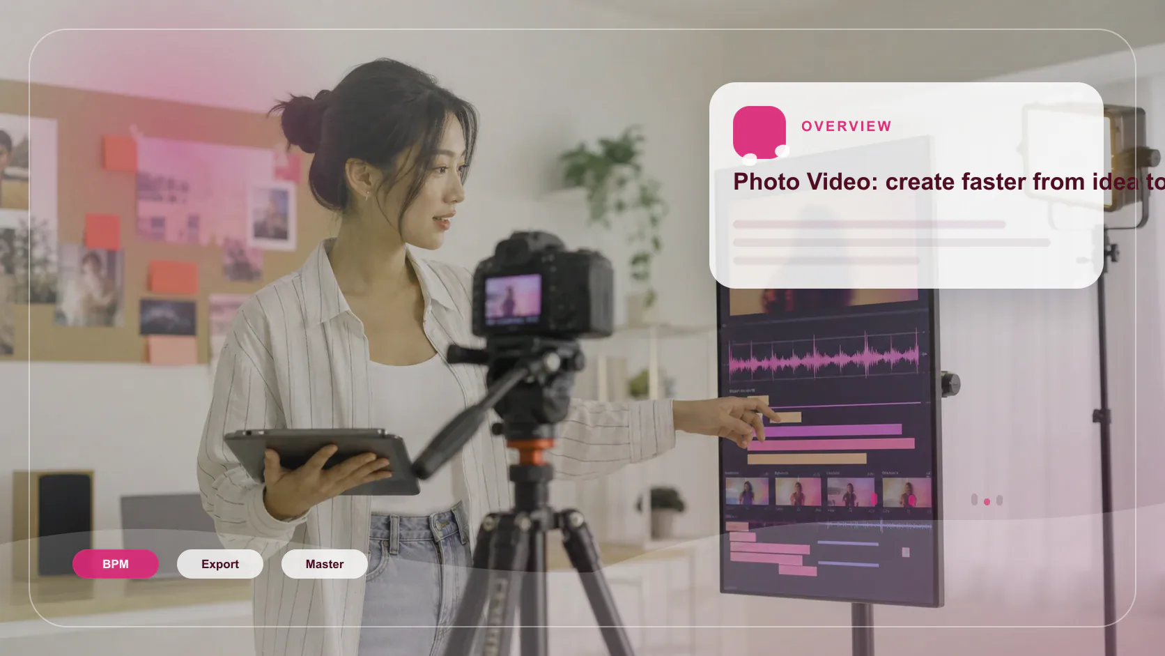 Creator editing a music video with waveform and caption timeline