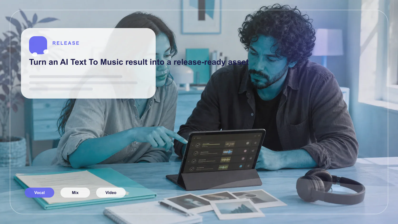 Creator editing a music video with waveform and caption timeline
