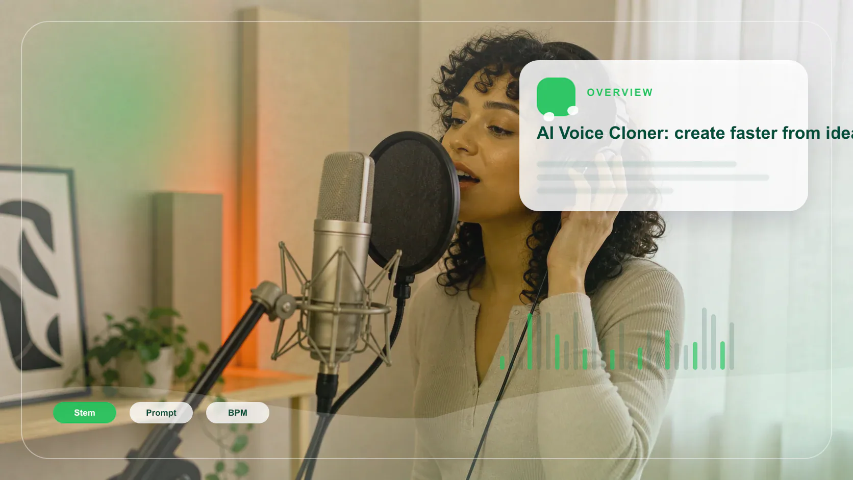 Vocalist recording a clean voice sample in a bright vocal booth