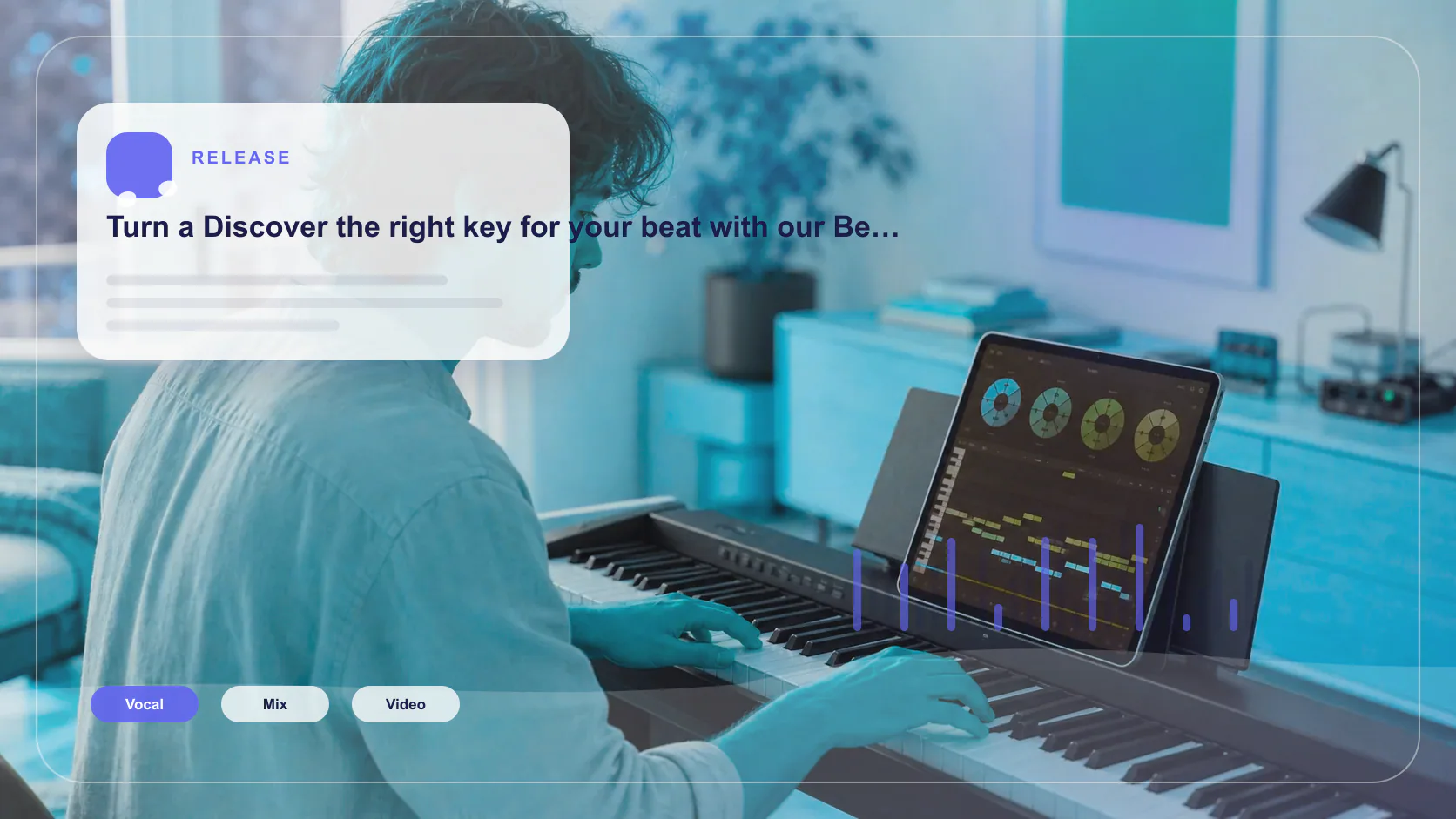Independent musician shaping an AI music idea in a bright home studio