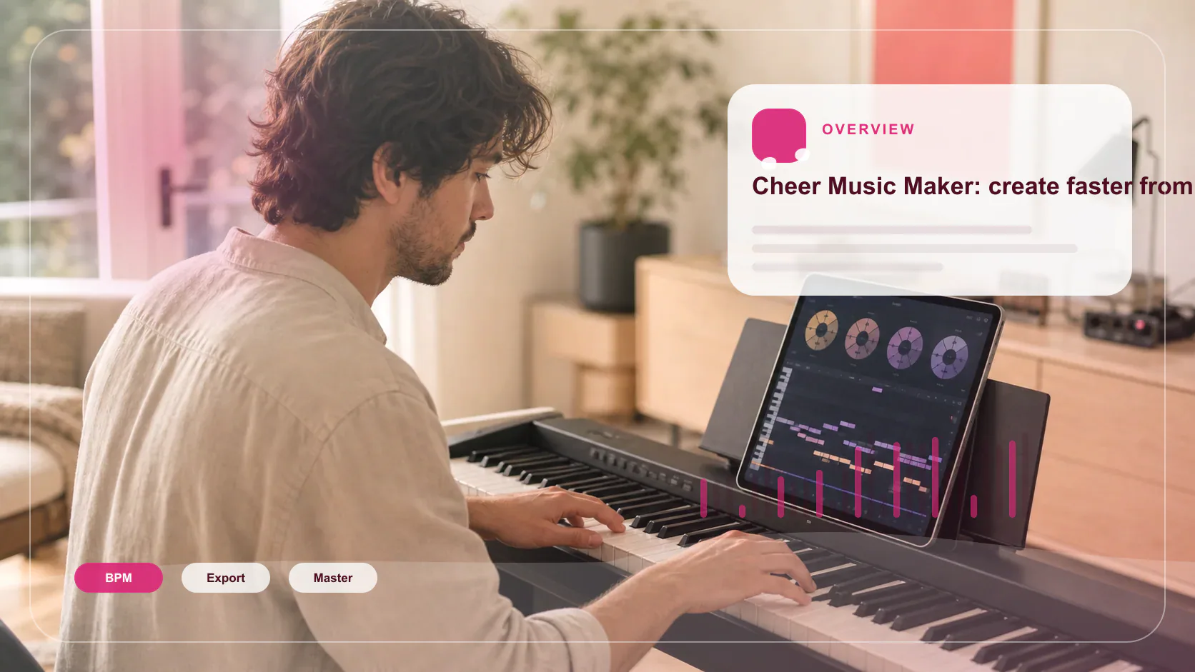 Independent musician shaping an AI music idea in a bright home studio