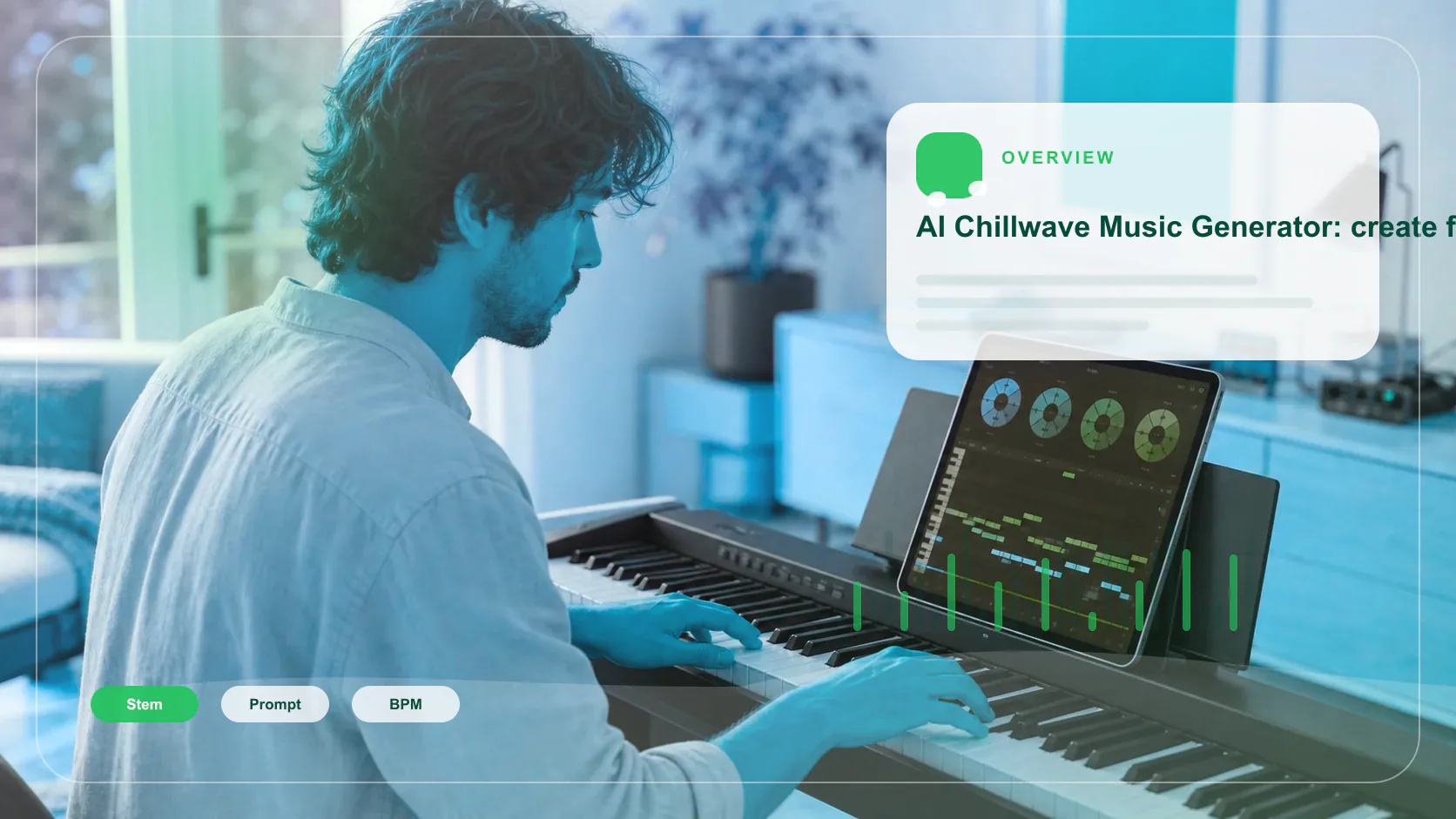 Creator shaping ambient background music with a compact sound texture device
