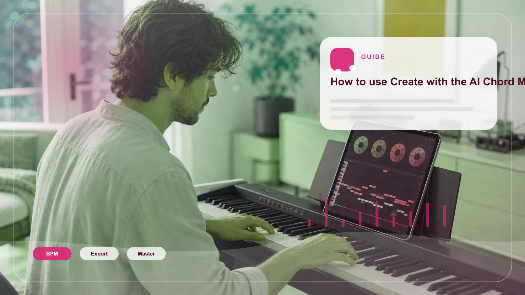 Independent musician shaping an AI music idea in a bright home studio