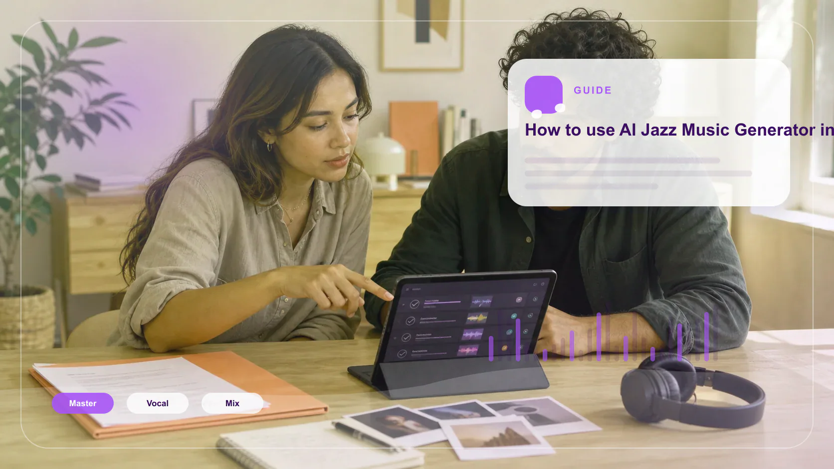 Independent musician shaping an AI music idea in a bright home studio