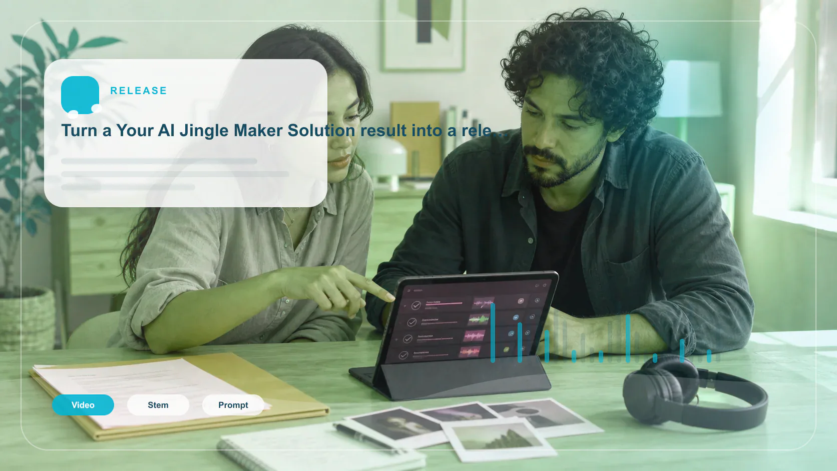 Creator editing a music video with waveform and caption timeline