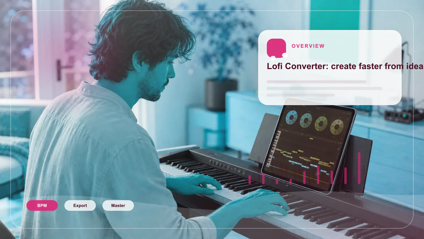 Creator shaping ambient background music with a compact sound texture device