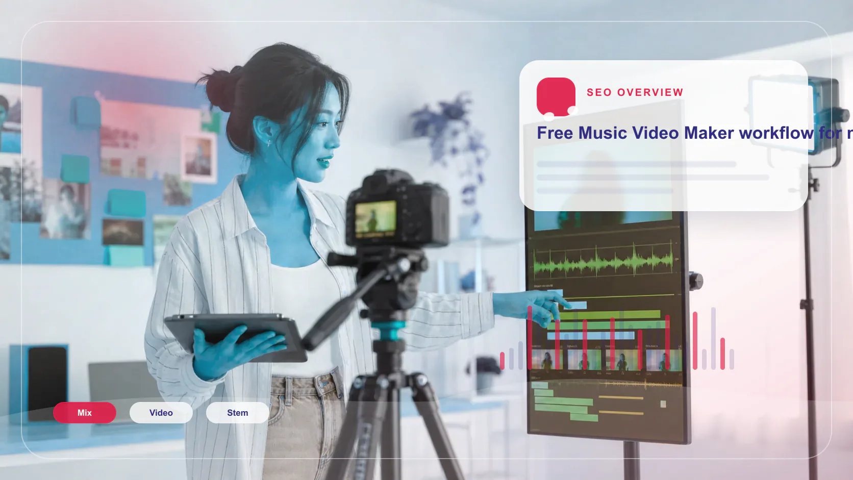 Independent musician shaping an AI music idea in a bright home studio