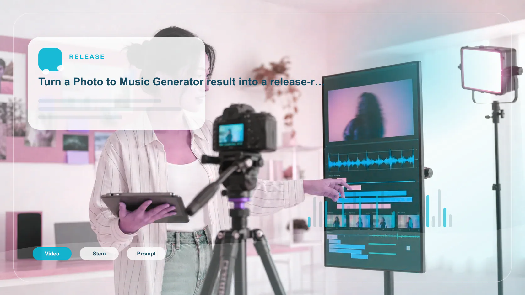 Independent musician shaping an AI music idea in a bright home studio