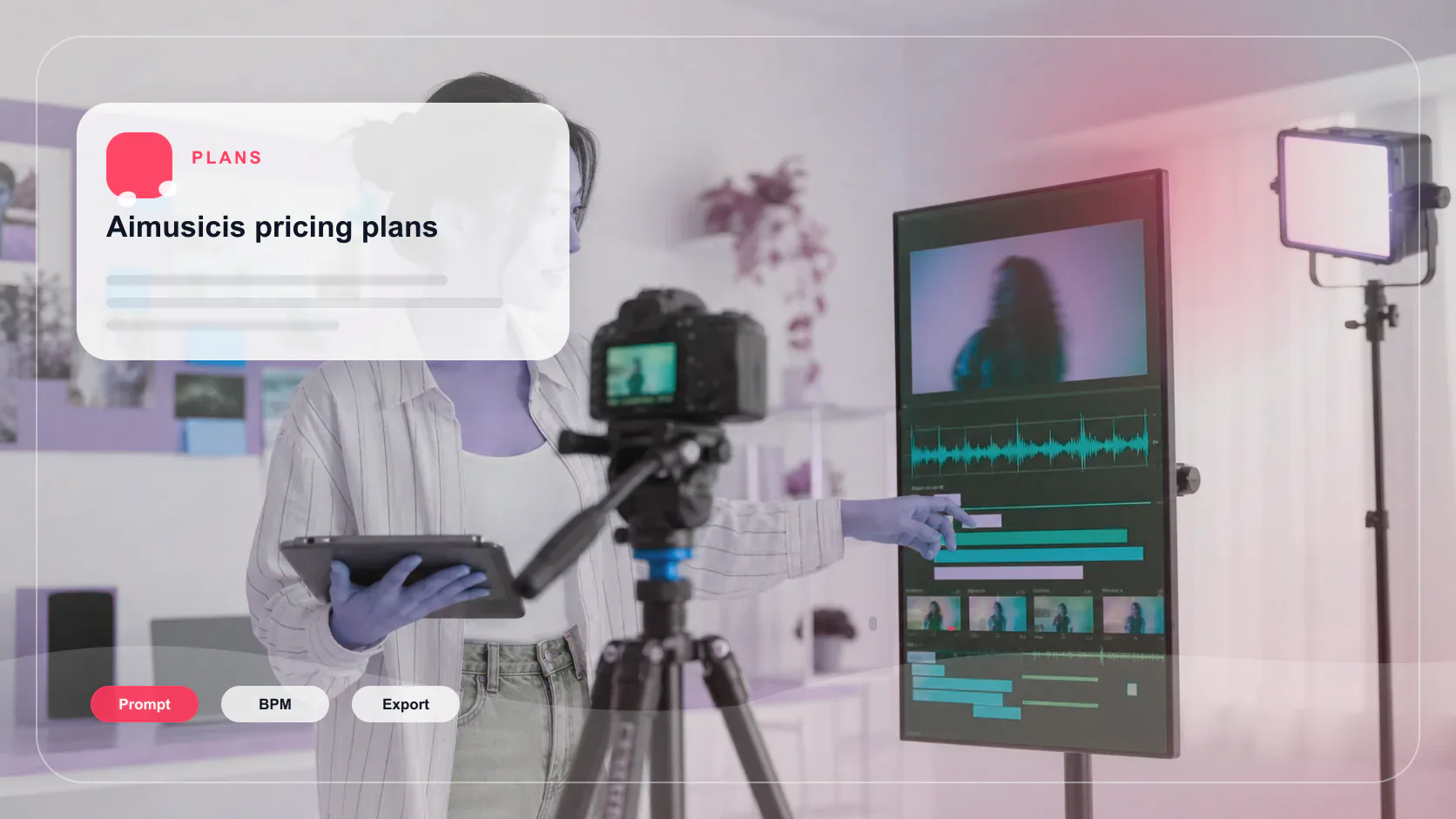 Creator editing a music video with waveform and caption timeline