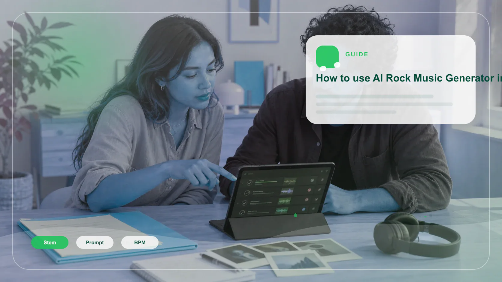 Independent musician shaping an AI music idea in a bright home studio